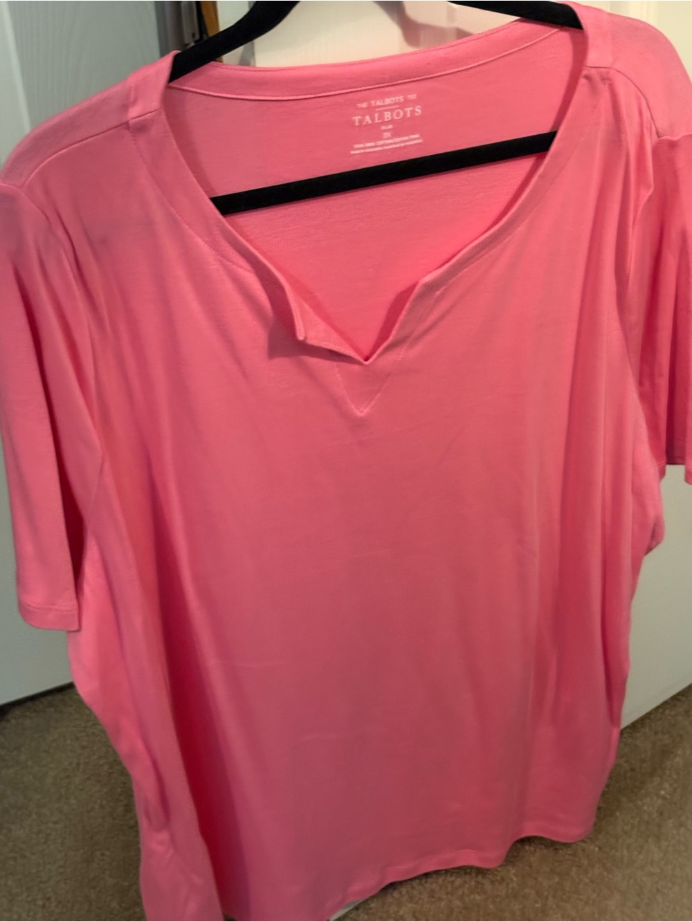 Talbots Bright Pink Short-Sleeve Notch-Neck Tee